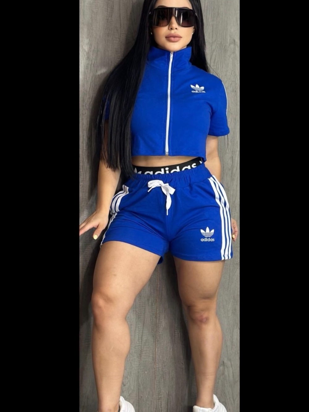 adidas Women’s Royal Blue Athletic Shorts with White Stripes